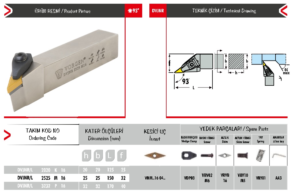 Cán dao tiện DVJNR/L 3232 P 16