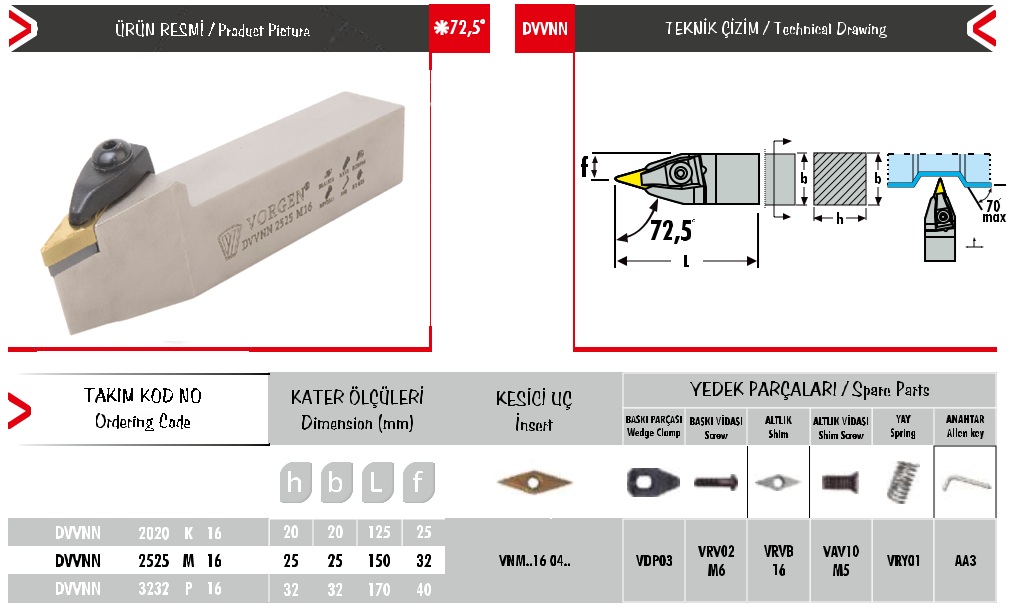 Cán dao tiện DVVNN 3232 P 16