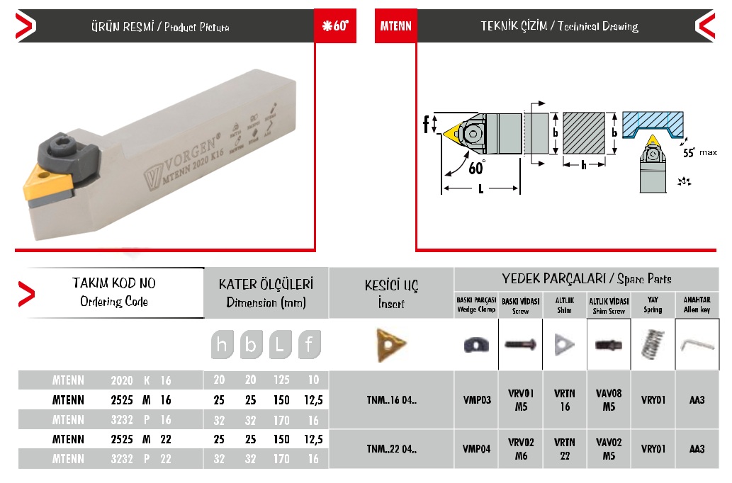 Cán dao tiện MTENN 3232 P 22