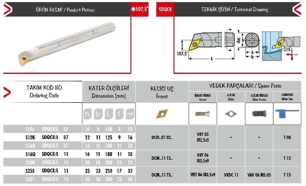 Cán dao tiện S16Q SDQCR/L 11