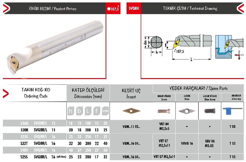 Cán dao tiện S25S SVQBR/L 16 (Altlıksız)