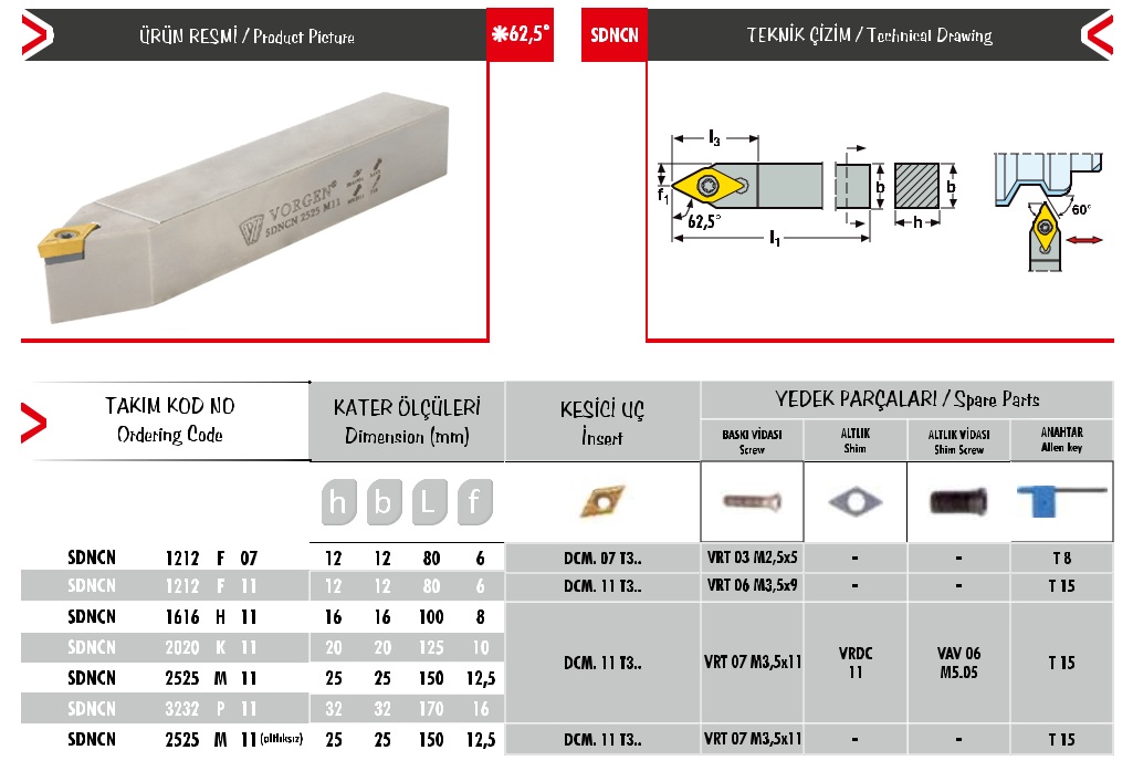 Cán dao tiện SDNCN 2525 M 11 (Altlıksız)