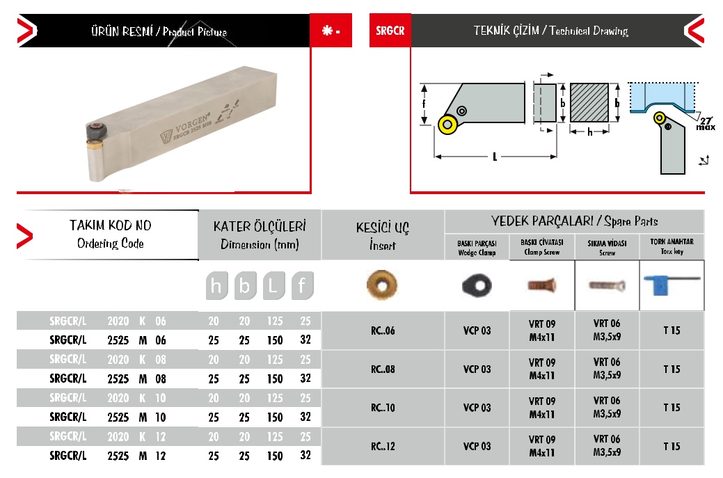 Cán dao tiện SRGCR/L 2525 M 12