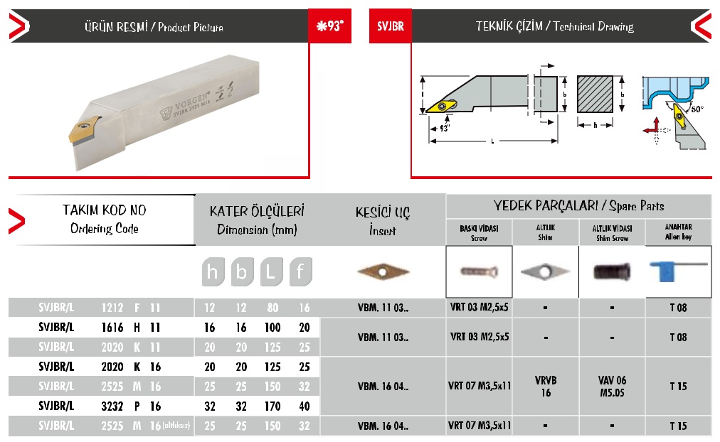 Cán dao tiện SVJBR/L 2525 M16 (Altlıksız)